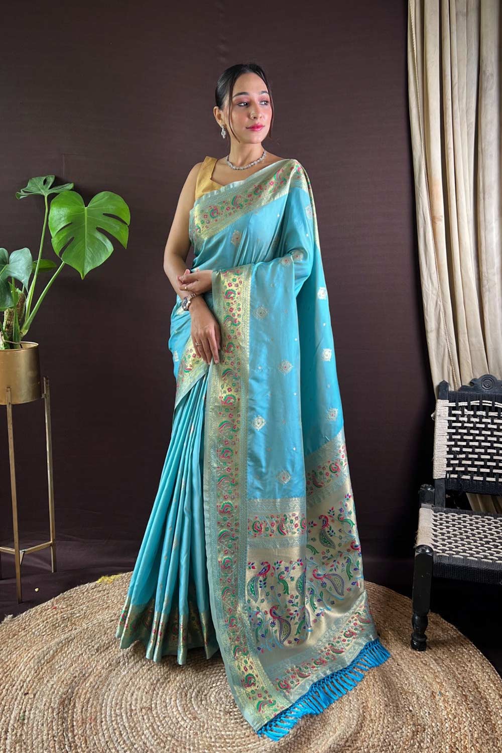 Blue Silk Blend Zari  Saree