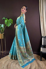 Blue Silk Blend Zari  Saree