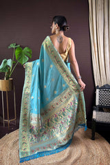 Blue Silk Blend Zari  Saree