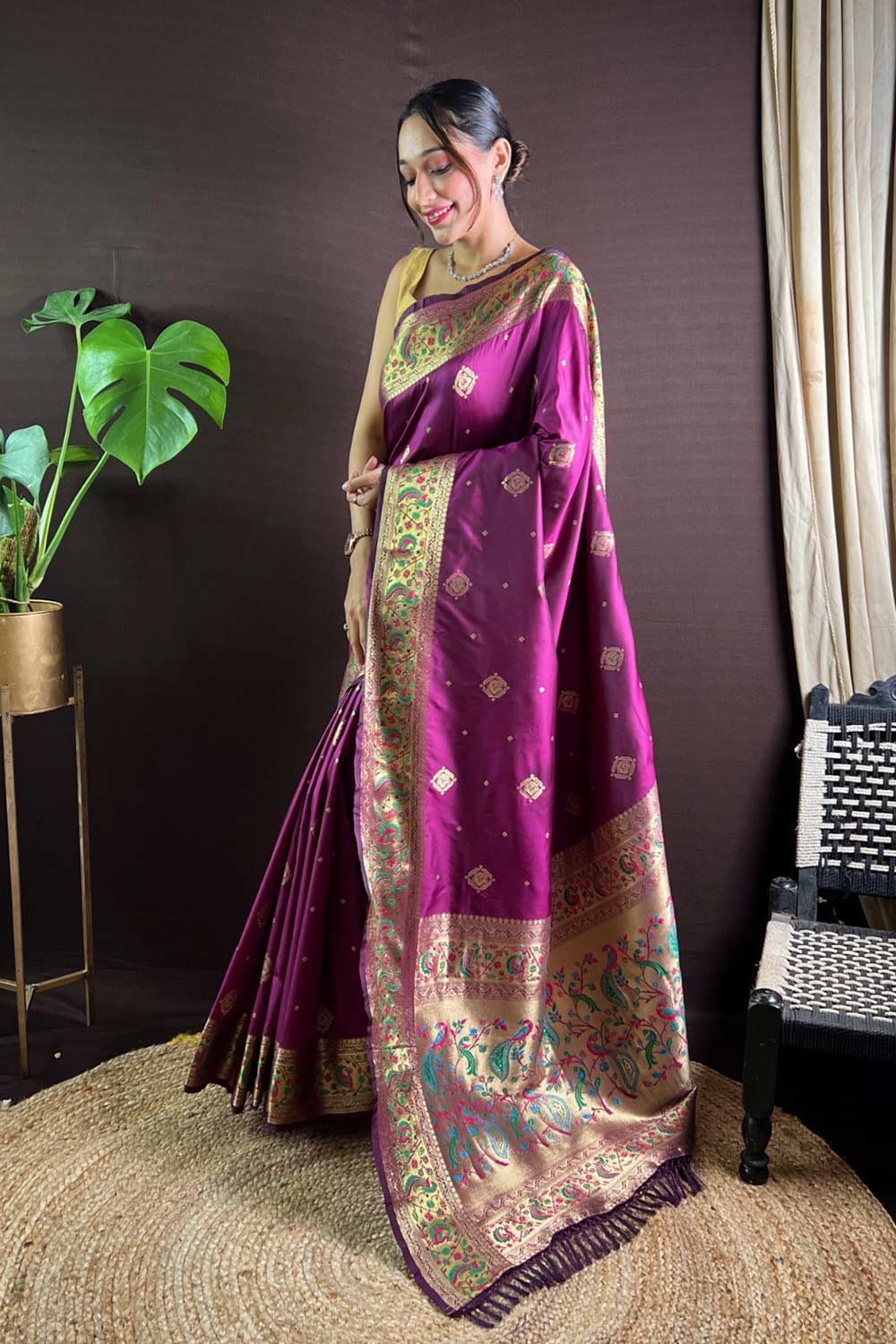 Purple Silk Blend Zari  Saree