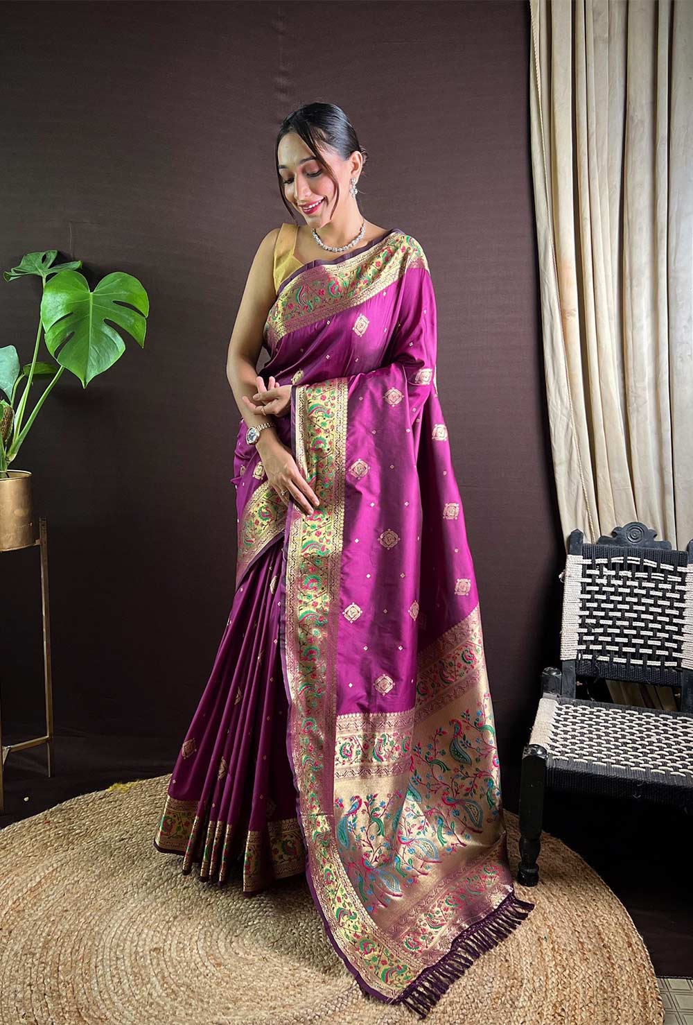 Purple Silk Blend Zari  Saree