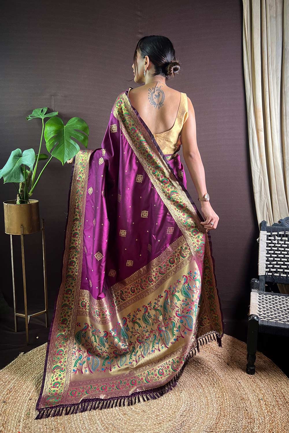 Purple Silk Blend Zari  Saree