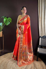 Orange Silk Blend Zari  Saree