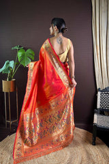 Orange Silk Blend Zari  Saree