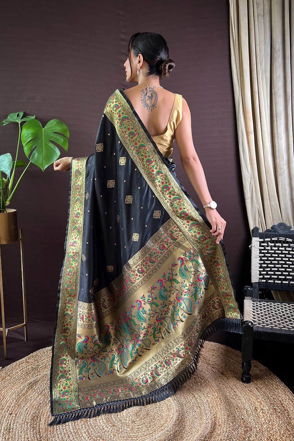 Black Silk Blend Zari  Saree