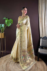 Off-White Silk Blend Zari  Saree