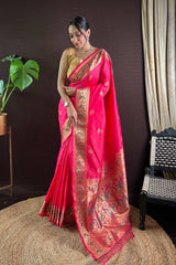 Pink Silk Blend Zari  Saree