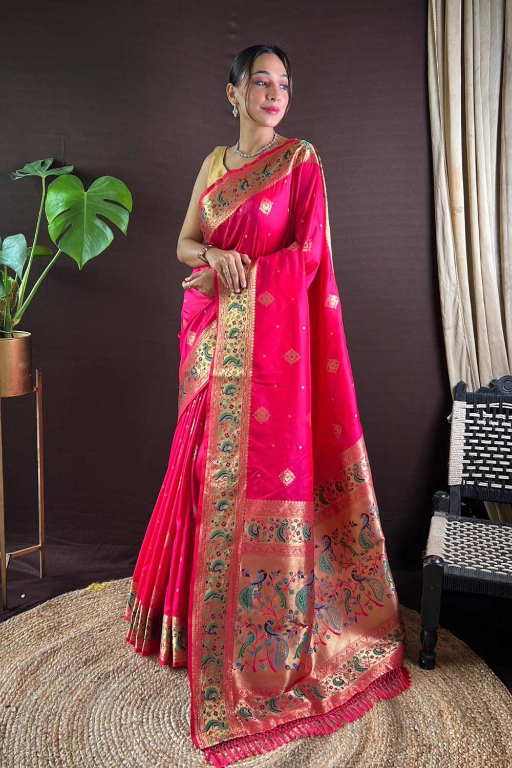 Pink Silk Blend Zari  Saree