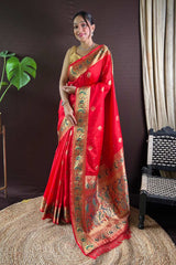 Red Silk Blend Zari  Saree