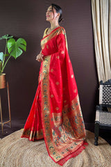 Red Silk Blend Zari  Saree