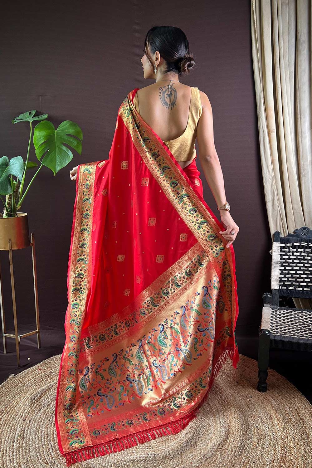 Red Silk Blend Zari  Saree