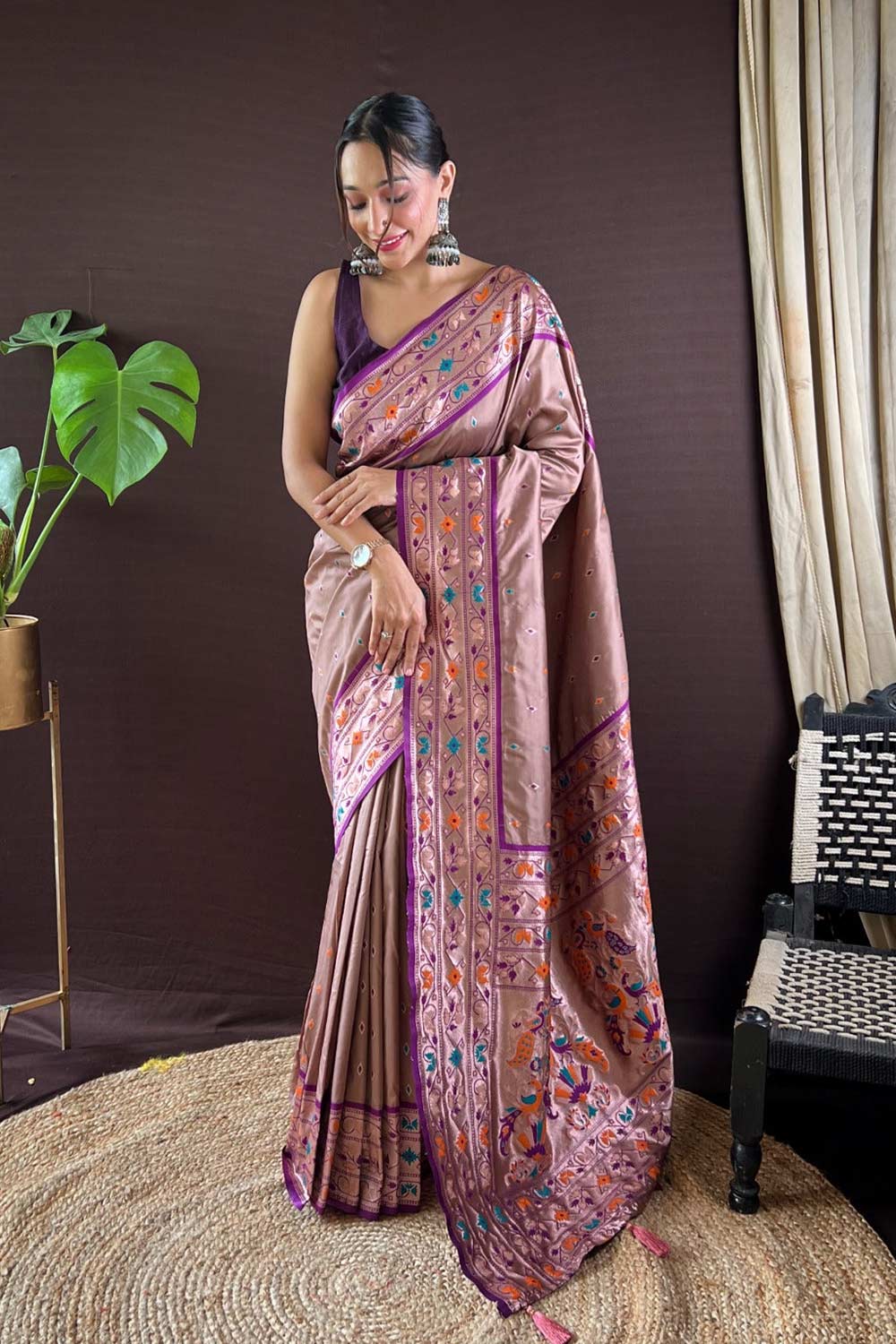 Purple Silk Blend Zari  Saree