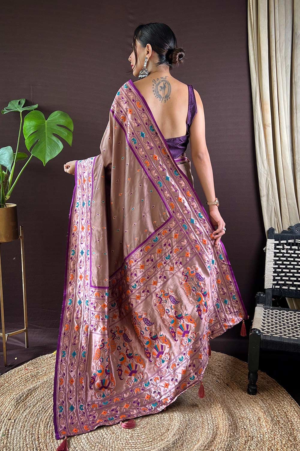 Purple Silk Blend Zari  Saree