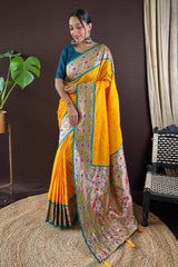 Yellow Silk Blend Zari  Saree