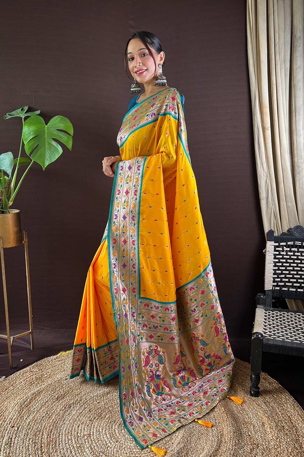 Yellow Silk Blend Zari  Saree