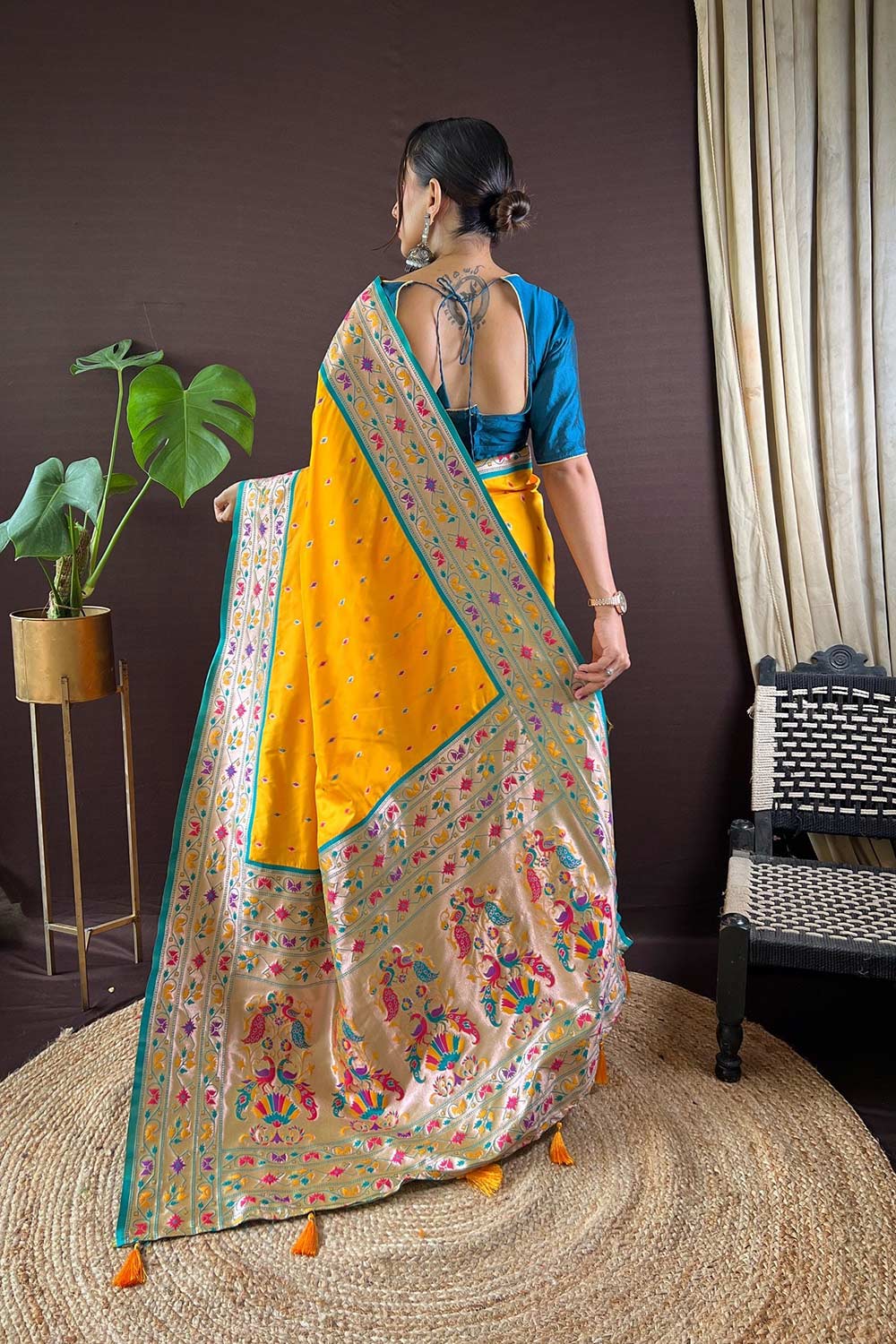 Yellow Silk Blend Zari  Saree