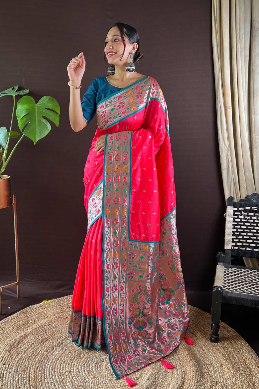 Pink Silk Blend Zari  Saree