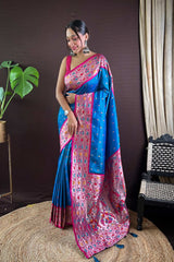 Blue Silk Blend Zari  Saree