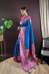 Blue Silk Blend Zari  Saree