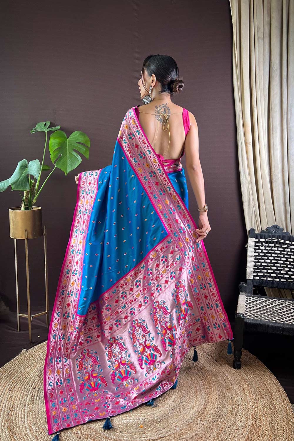 Blue Silk Blend Zari  Saree