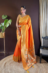 Yellow Silk Blend Zari  Saree