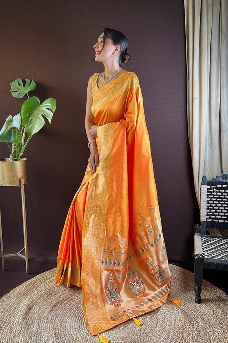 Yellow Silk Blend Zari  Saree