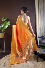 Yellow Silk Blend Zari  Saree