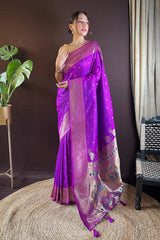 Purple Silk Blend Zari  Saree