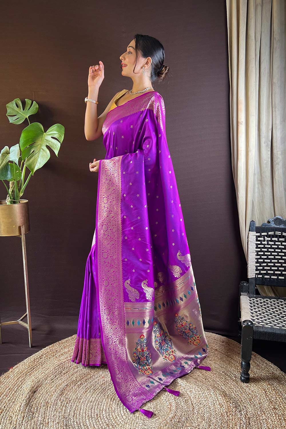 Purple Silk Blend Zari  Saree