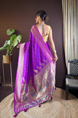 Purple Silk Blend Zari  Saree