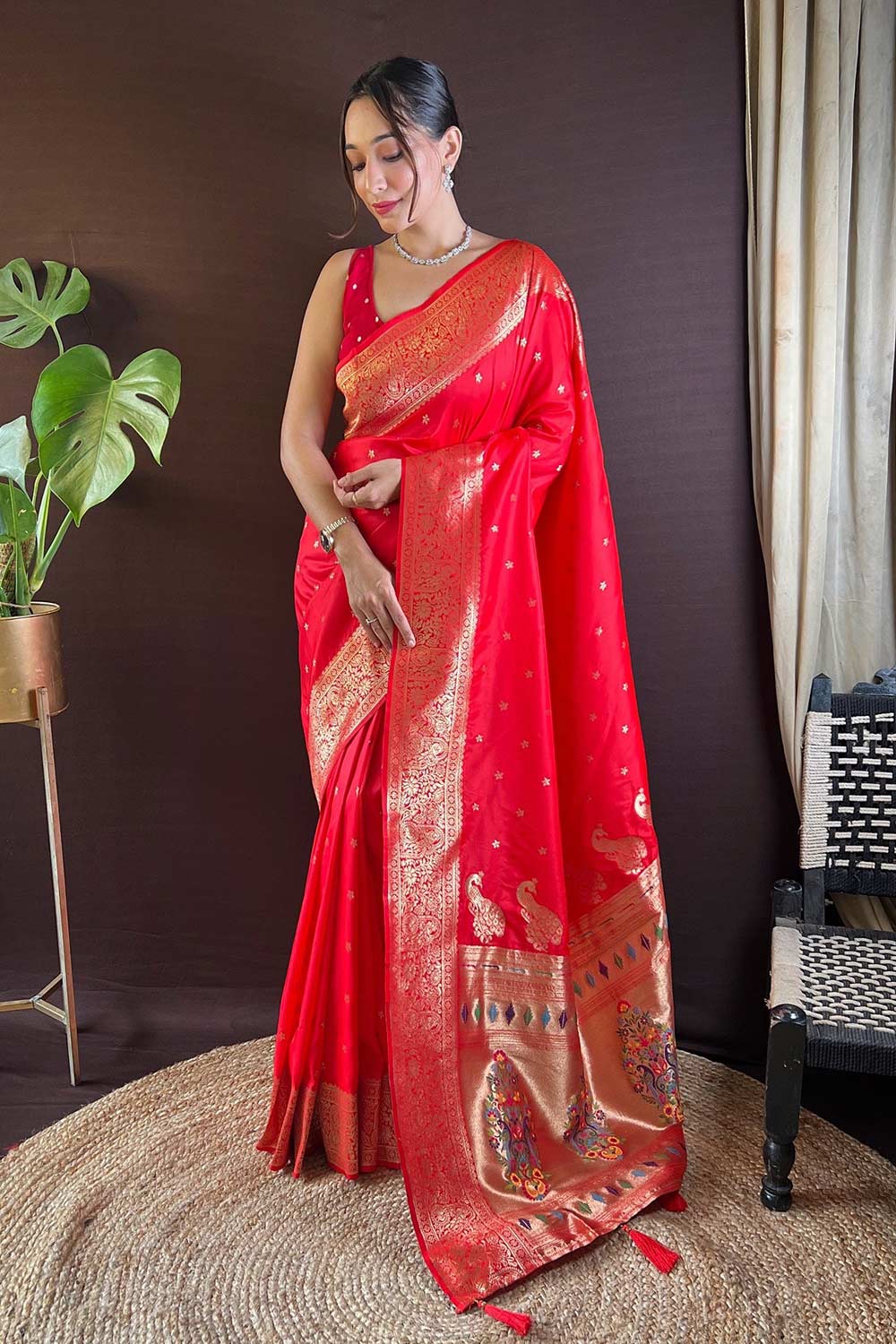 Red Silk Blend Zari  Saree