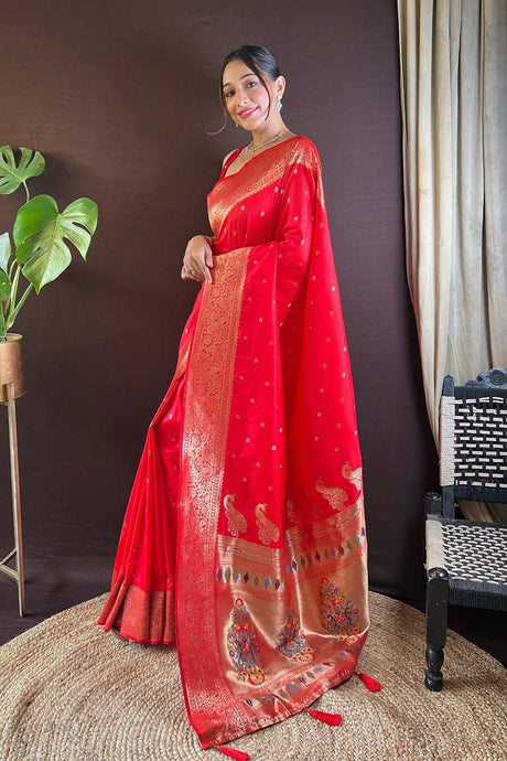 Red Silk Blend Zari  Saree