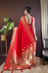 Red Silk Blend Zari  Saree