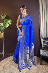 Blue Silk Blend Zari  Saree