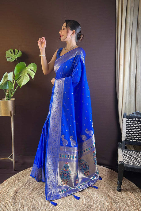 Blue Silk Blend Zari  Saree