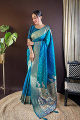 Blue Silk Blend Zari  Saree