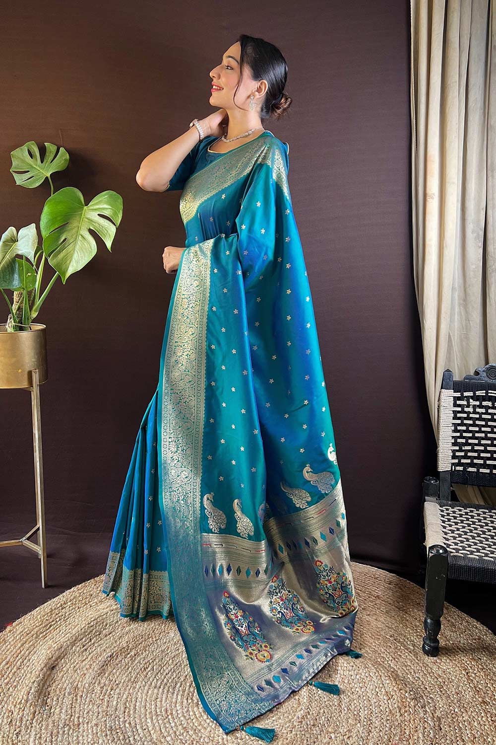 Blue Silk Blend Zari  Saree