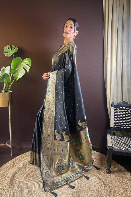 Black Silk Blend Zari  Saree