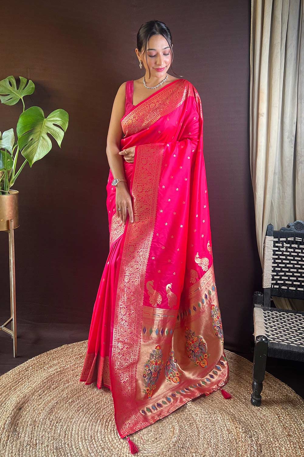 Pink Silk Blend Zari  Saree