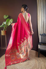 Pink Silk Blend Zari  Saree