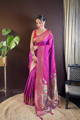 Purple Silk Blend Zari  Saree