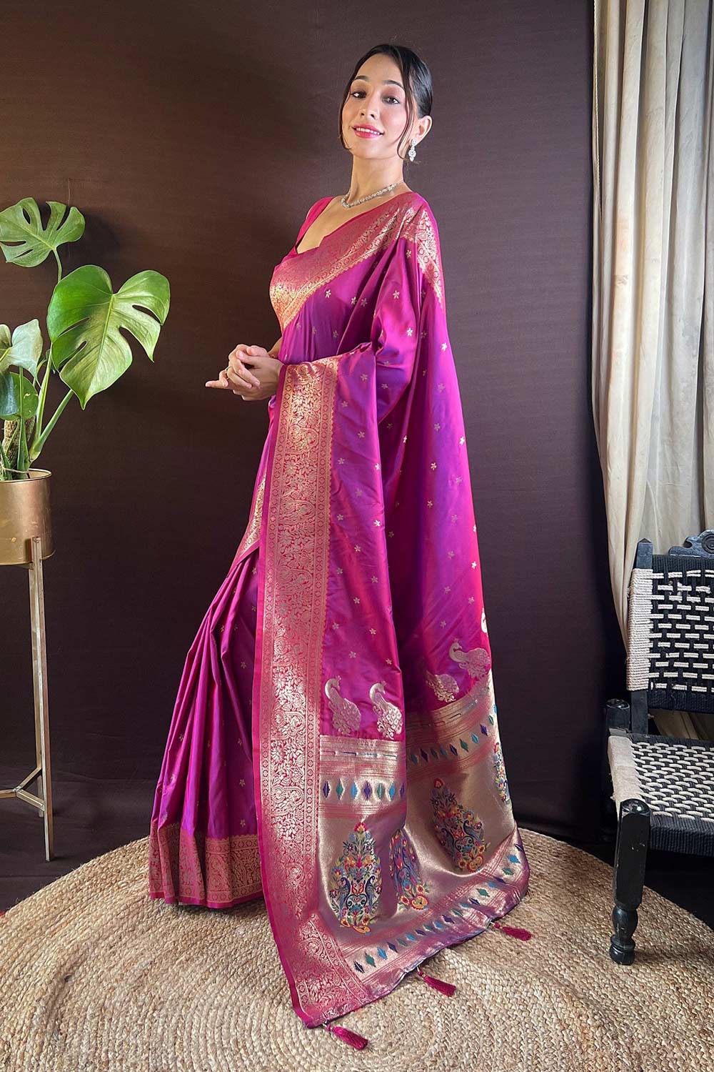 Purple Silk Blend Zari  Saree