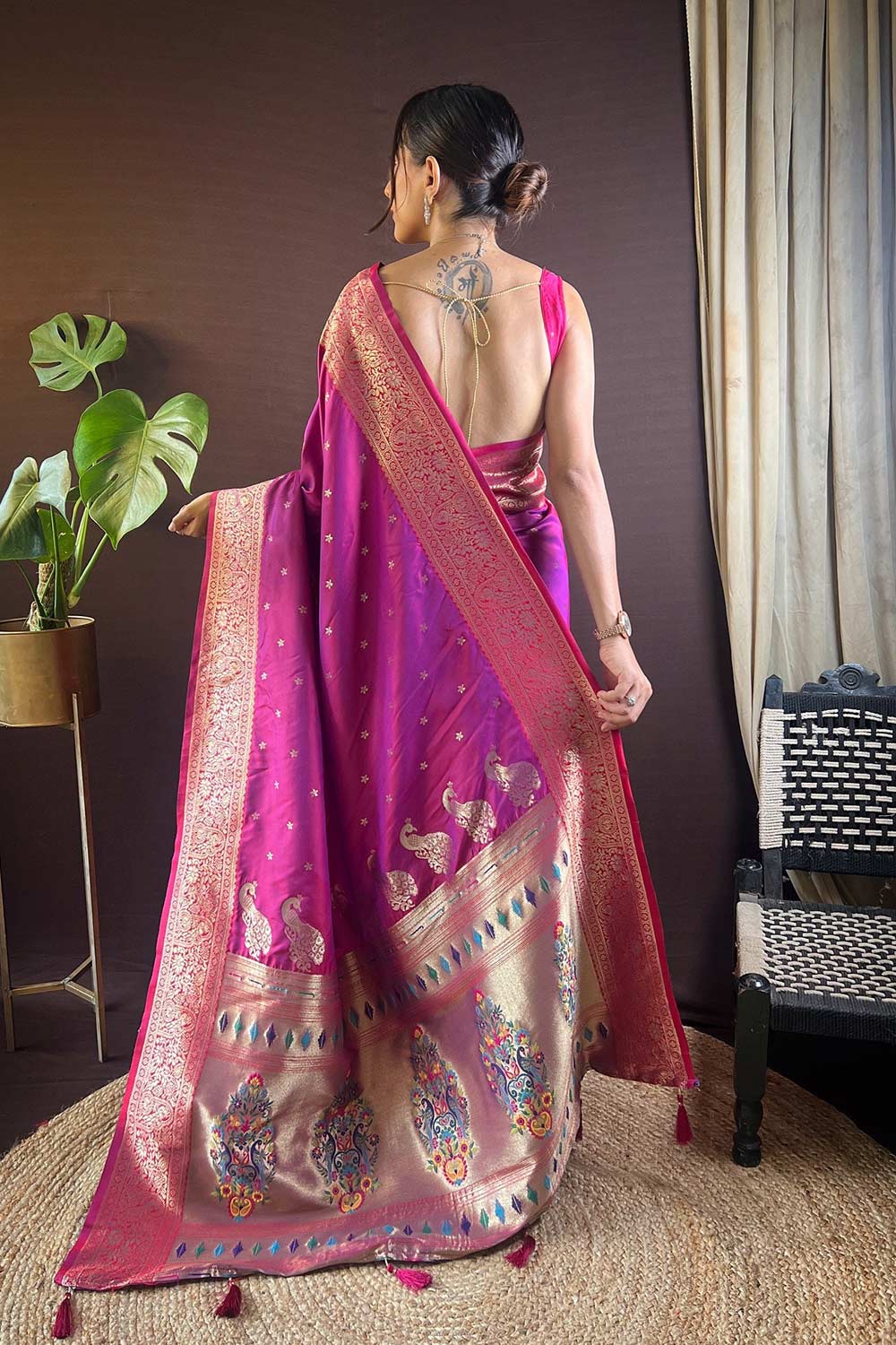 Purple Silk Blend Zari  Saree