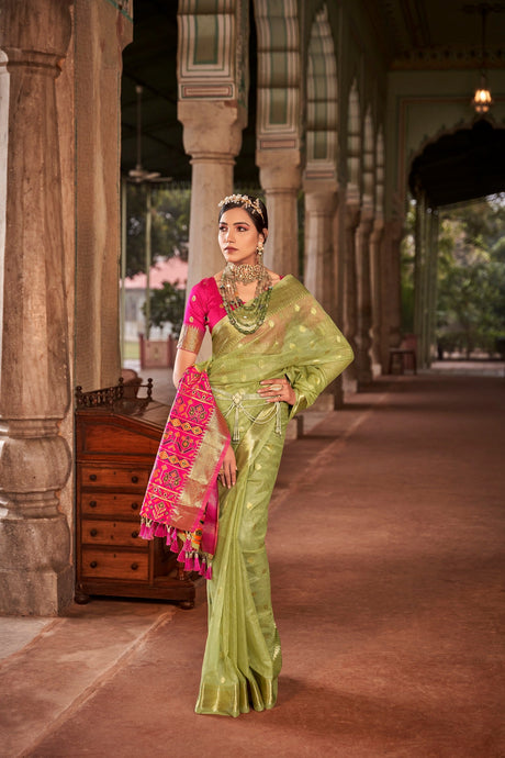 Green Cotton Silk Woven Saree