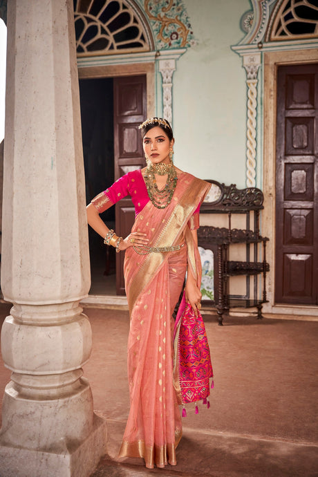 Pink Cotton Silk Woven Saree