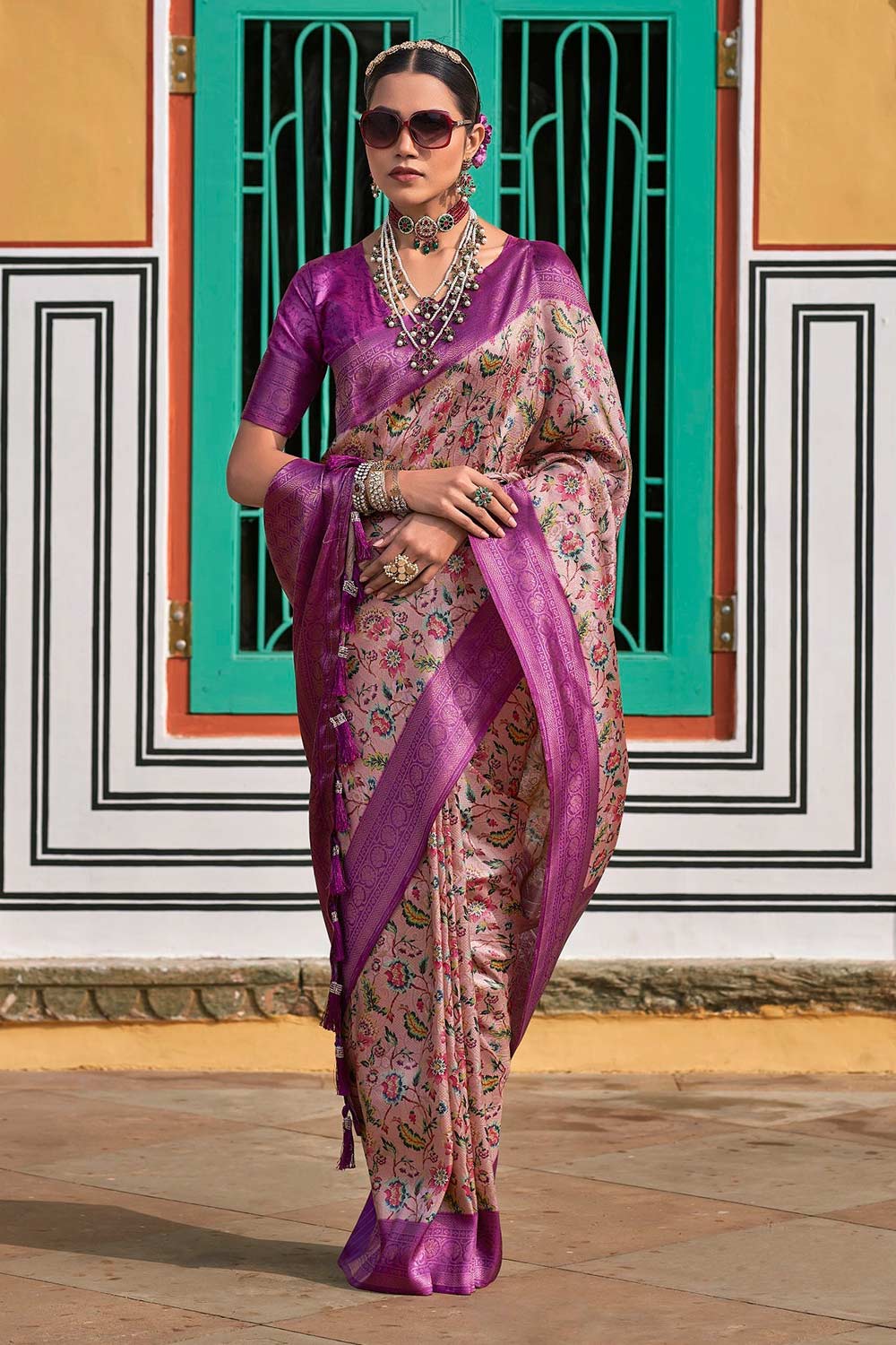 Purple Silk Blend Woven Saree