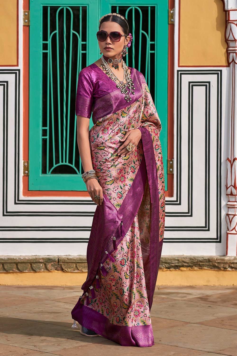 Purple Silk Blend Woven Saree