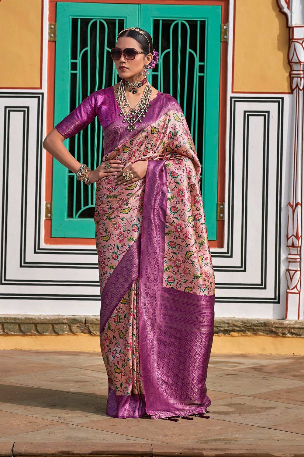 Purple Silk Blend Woven Saree