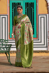 Green Silk Blend Woven Saree