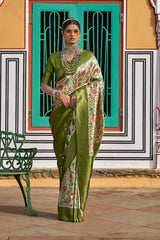 Green Silk Blend Woven Saree